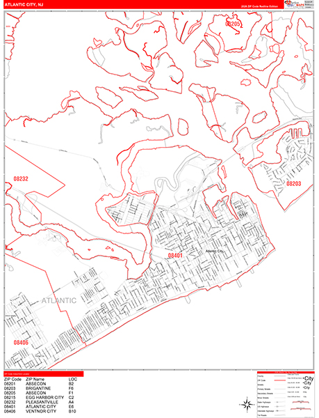 Atlantic City Zip Code Wall Map